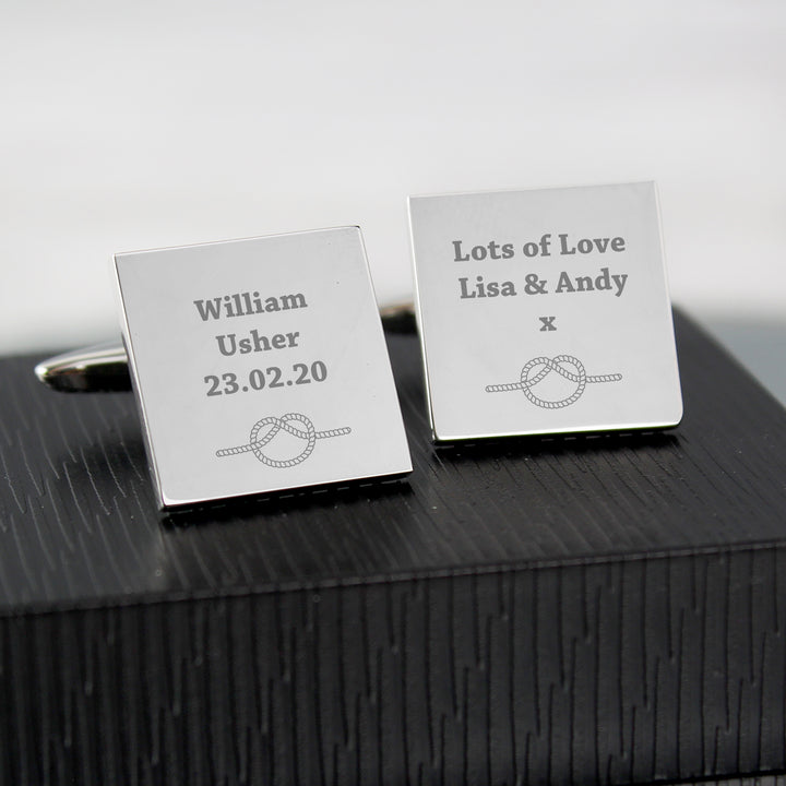 Buy Personalised Tie the Knot Square Cufflinks at www.giftsfinder.co.uk