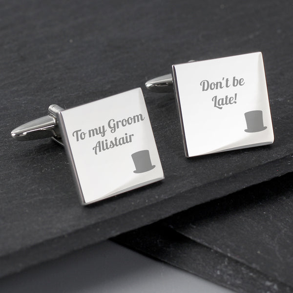 Buy Personalised Top Hat Wedding Square Cufflinks at www.giftsfinder.co.uk