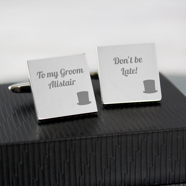 Buy Personalised Top Hat Wedding Square Cufflinks at www.giftsfinder.co.uk