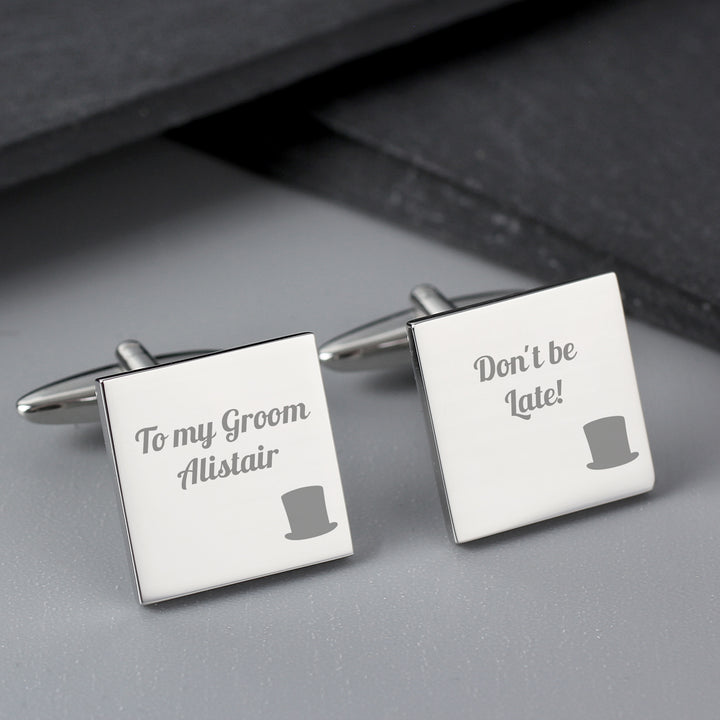 Buy Personalised Top Hat Wedding Square Cufflinks at www.giftsfinder.co.uk