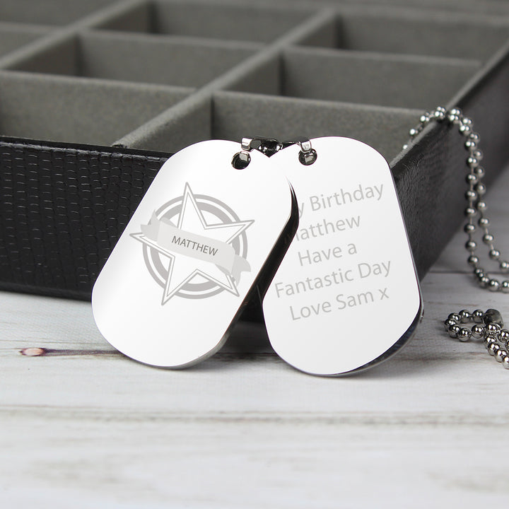 Buy Personalised Star Stainless Steel Double Dog Tag Necklace at www.giftsfinder.co.uk