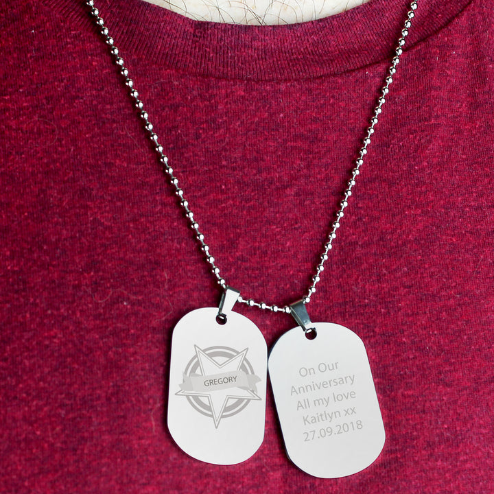 Buy Personalised Star Stainless Steel Double Dog Tag Necklace at www.giftsfinder.co.uk