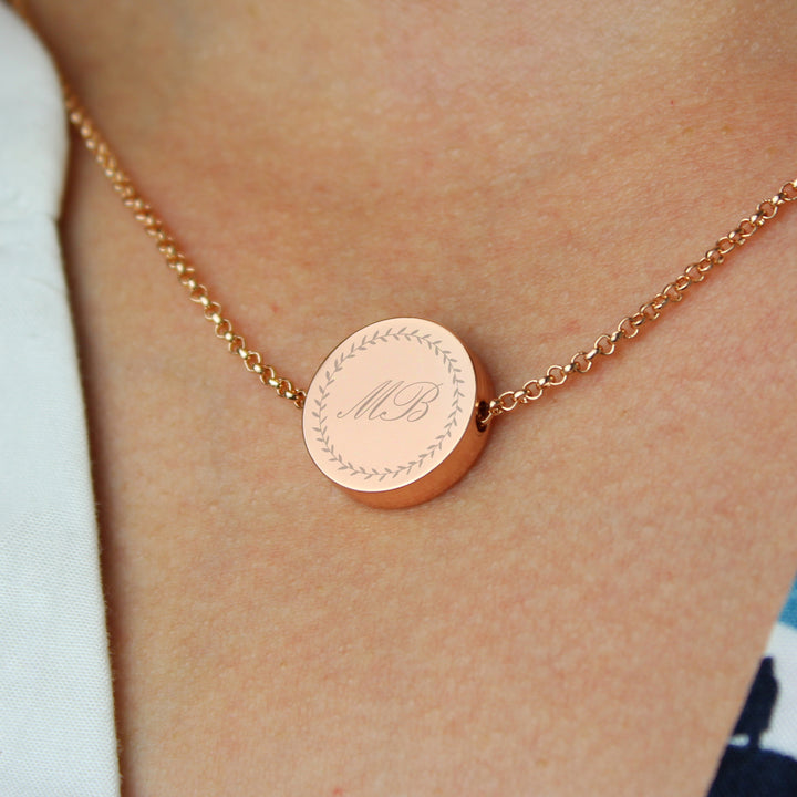 Buy Personalised Wreath Initials Rose Gold Tone Disc Necklace at www.giftsfinder.co.uk