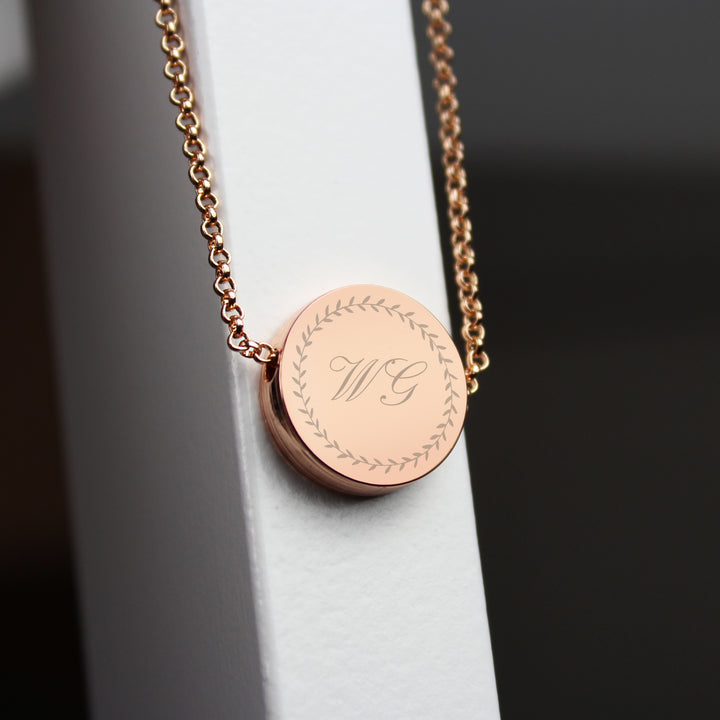 Buy Personalised Wreath Initials Rose Gold Tone Disc Necklace at www.giftsfinder.co.uk