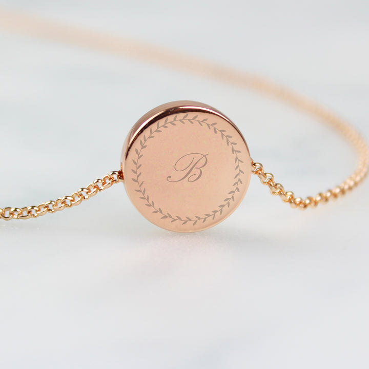 Buy Personalised Wreath Initials Rose Gold Tone Disc Necklace at www.giftsfinder.co.uk