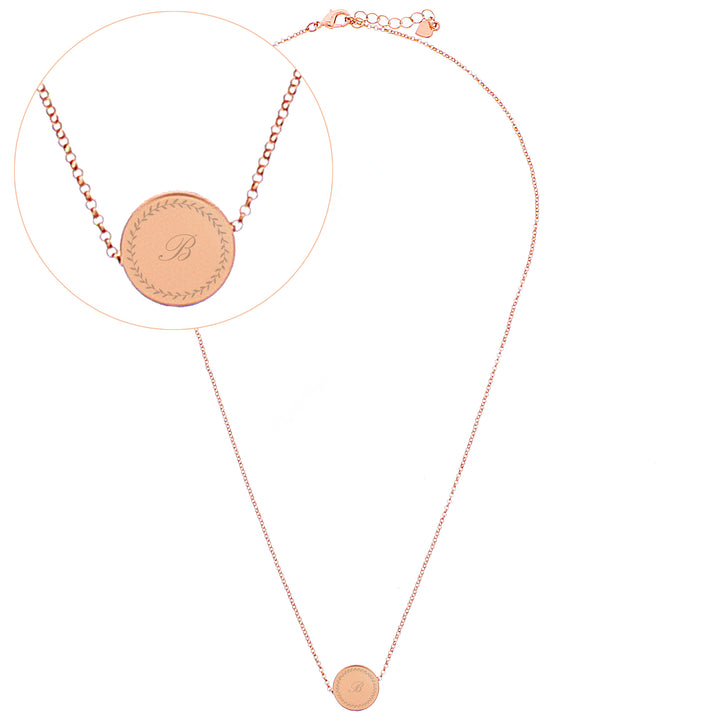 Buy Personalised Wreath Initials Rose Gold Tone Disc Necklace at www.giftsfinder.co.uk