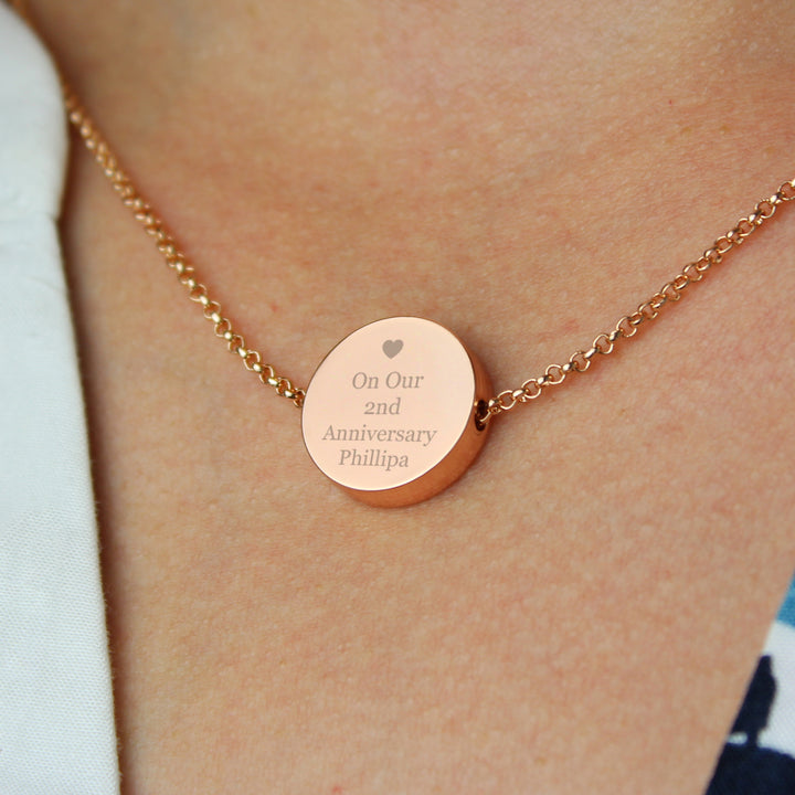 Buy Personalised Heart Rose Gold Toned Disc Necklace at www.giftsfinder.co.uk