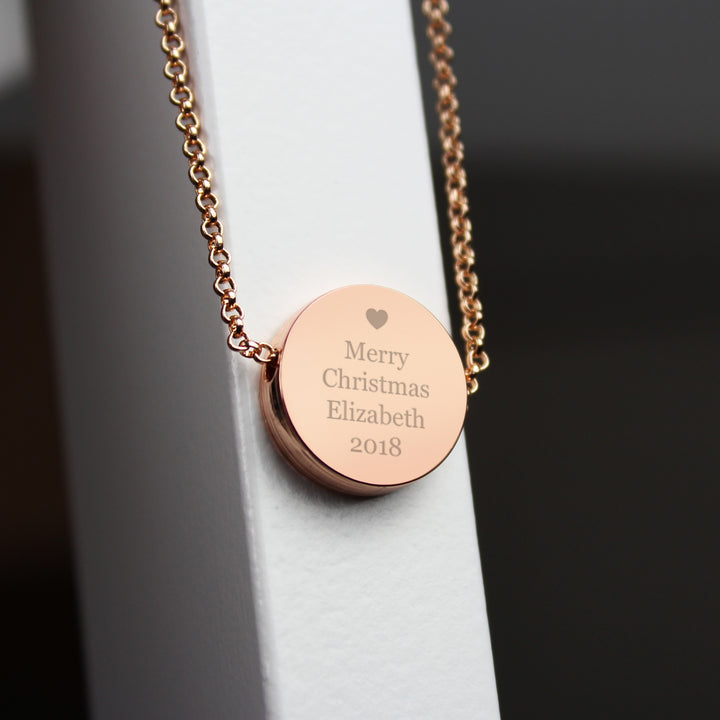 Buy Personalised Heart Rose Gold Toned Disc Necklace at www.giftsfinder.co.uk