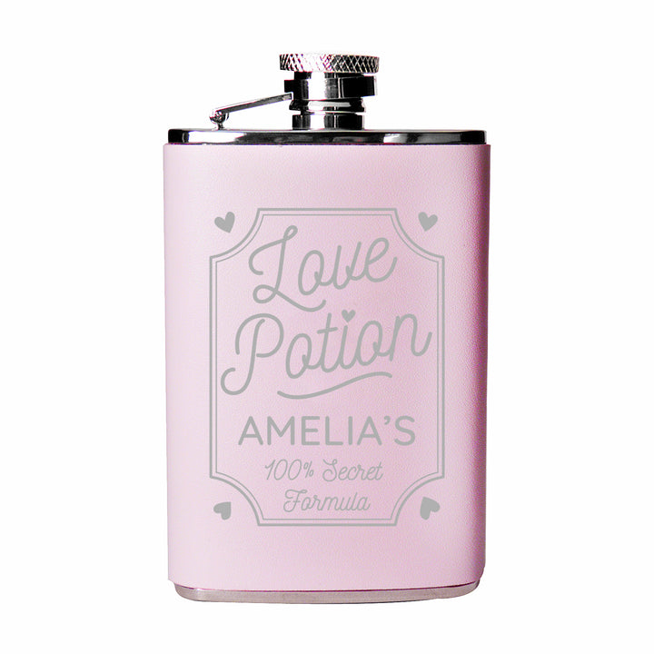 Buy Personalised Love Potion Pink Hip Flask at www.giftsfinder.co.uk