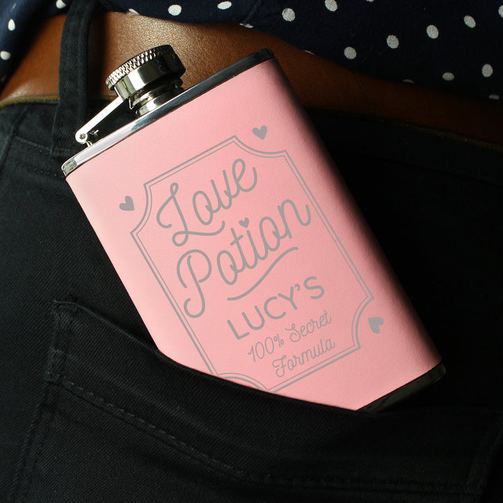 Buy Personalised Love Potion Pink Hip Flask at www.giftsfinder.co.uk