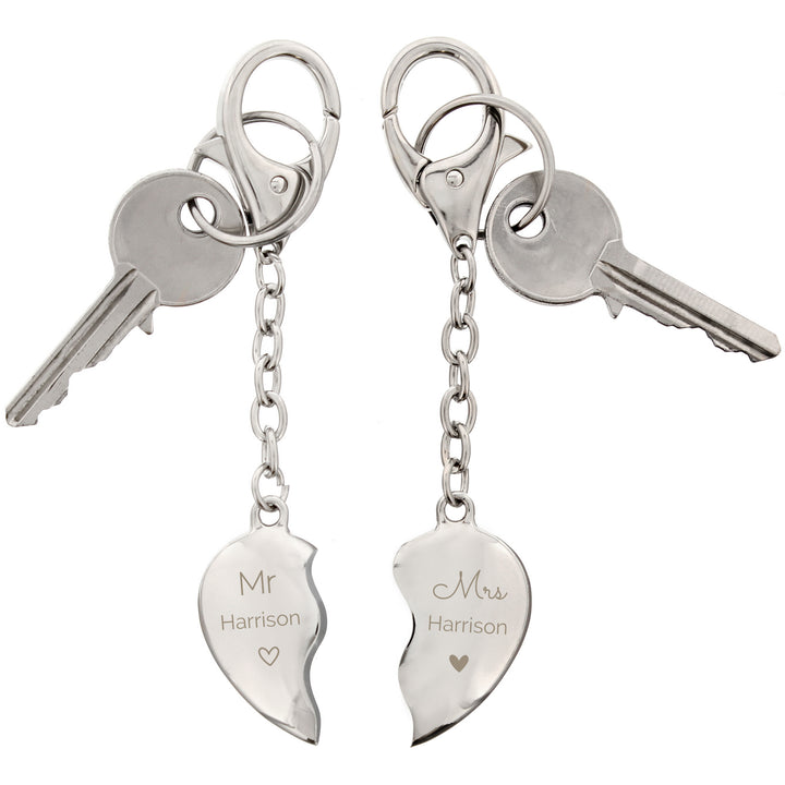 Buy Personalised Mr & Mrs Two Hearts Keyring at www.giftsfinder.co.uk