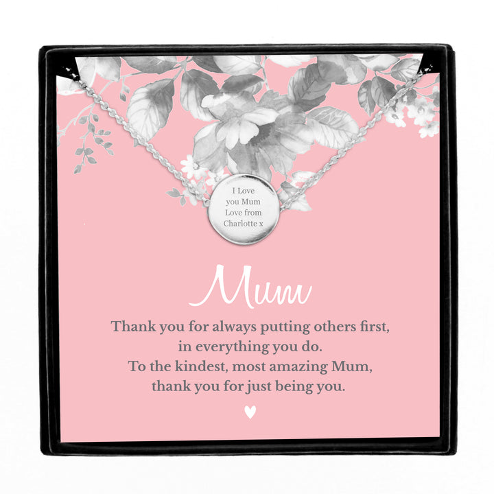 Buy Personalised Mum Sentiment Silver Tone Necklace and Box at www.giftsfinder.co.uk