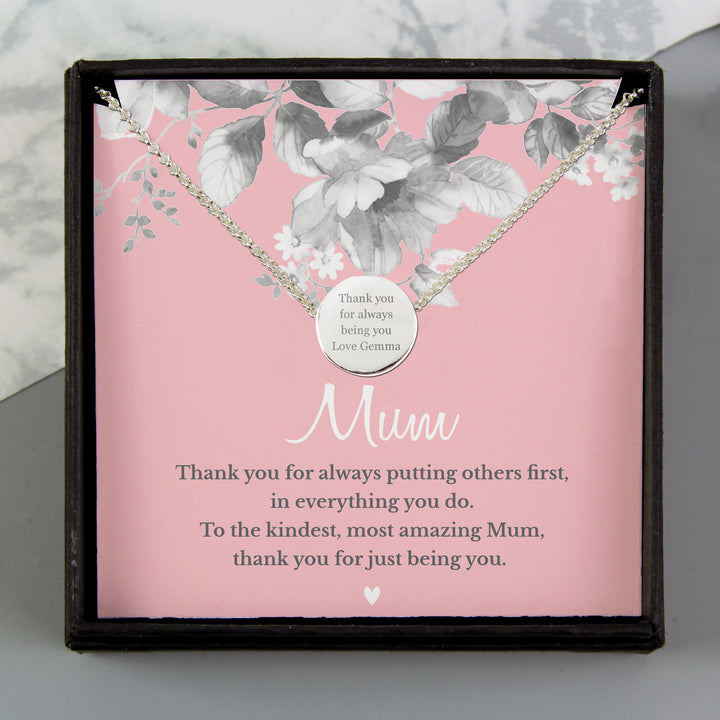 Buy Personalised Mum Sentiment Silver Tone Necklace and Box at www.giftsfinder.co.uk