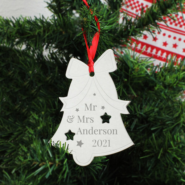 Buy Personalised Mr & Mrs Bell Tree Decoration at www.giftsfinder.co.uk