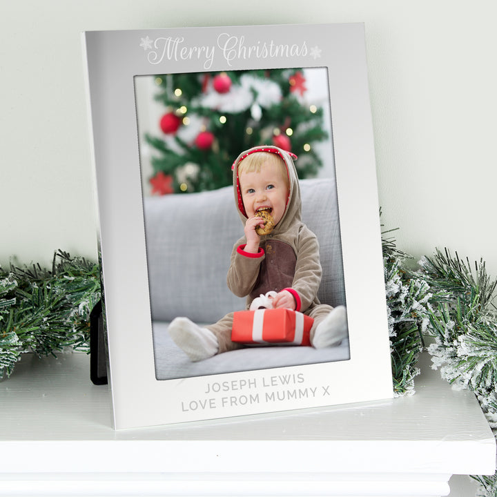 Buy Personalised Silver 5x7 Merry Christmas Photo Frame at www.giftsfinder.co.uk