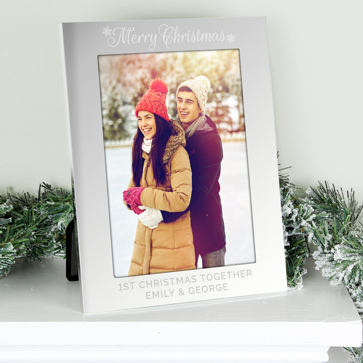 Buy Personalised Silver 5x7 Merry Christmas Photo Frame at www.giftsfinder.co.uk