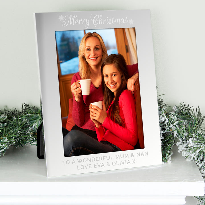 Buy Personalised Silver 5x7 Merry Christmas Photo Frame at www.giftsfinder.co.uk