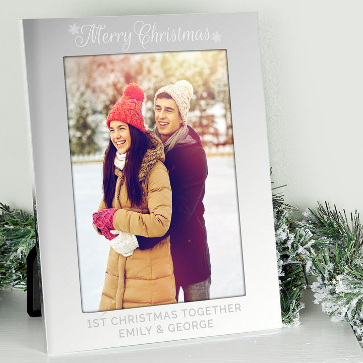 Buy Personalised Silver 5x7 Merry Christmas Photo Frame at www.giftsfinder.co.uk