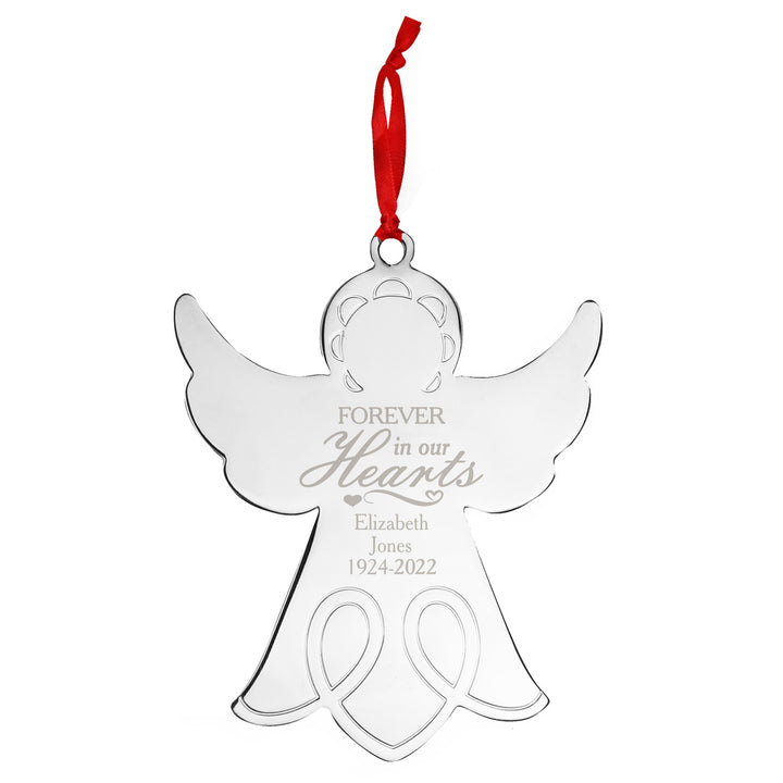 Buy Personalised In Our Hearts Angel Metal Decoration at www.giftsfinder.co.uk