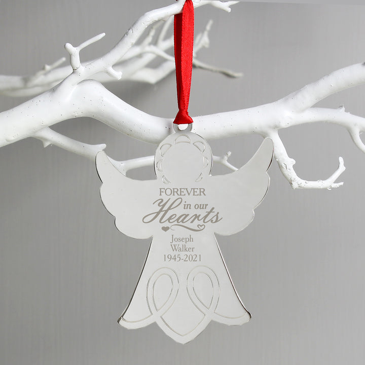 Buy Personalised In Our Hearts Angel Metal Decoration at www.giftsfinder.co.uk