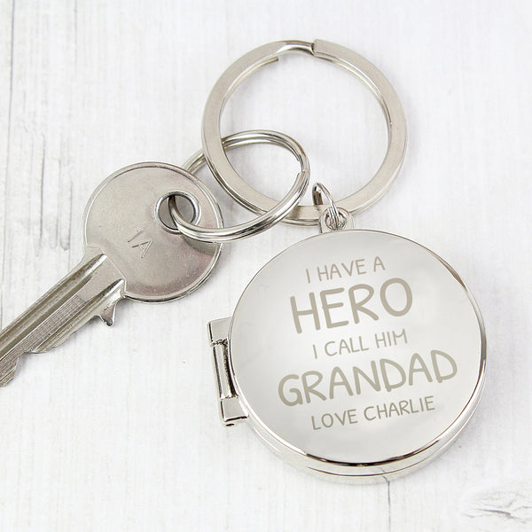 Buy Personalised I Have A Hero Round Photo Keyring at www.giftsfinder.co.uk