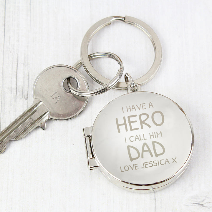 Personalised I Have A Hero Round Photo Keyring - part of the Gifts Finder Personalised Keyrings collection