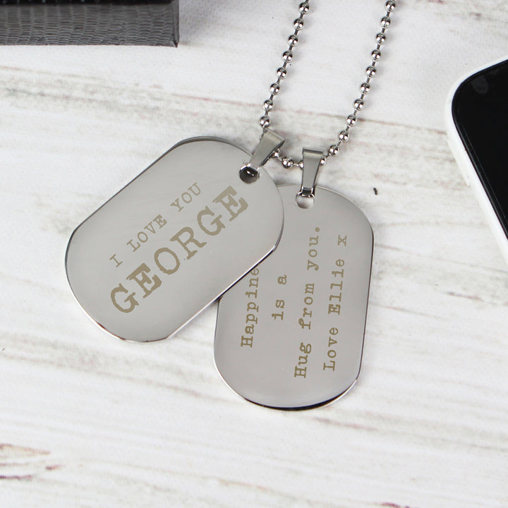 Buy Personalised Free Text Steel Double Dog Tag Necklace at www.giftsfinder.co.uk