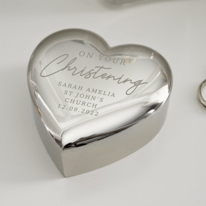 Buy Personalised Christening Heart Trinket Box available now at www.giftsfinder.co.uk