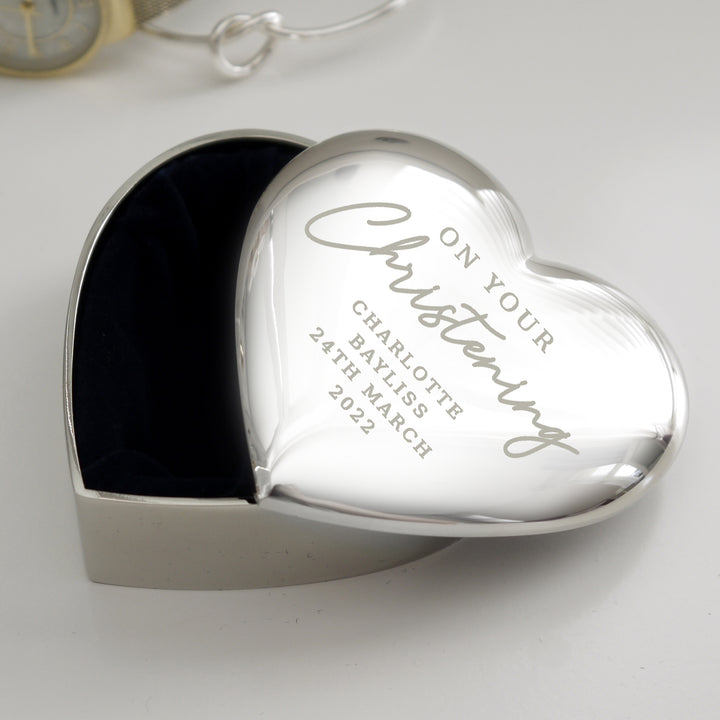 Buy Personalised Christening Heart Trinket Box available now at www.giftsfinder.co.uk