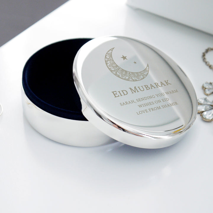 Buy Personalised Eid Round Trinket Box available now at www.giftsfinder.co.uk