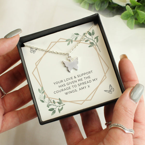 Buy Personalised Botanical Sentiment Butterfly Necklace and Box available now at www.giftsfinder.co.uk