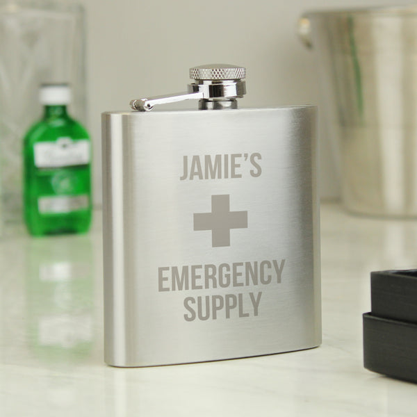 Buy Personalised Emergency Supply Hip Flask - Father's Day gift available now at www.giftsfinder.co.uk