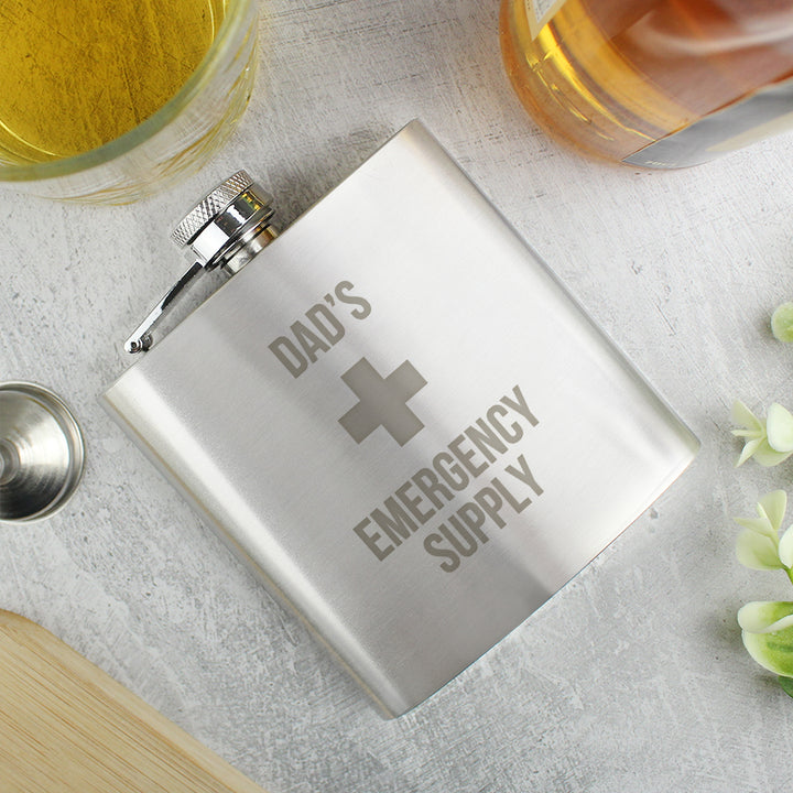 Buy Personalised Emergency Supply Hip Flask - Father's Day gift available now at www.giftsfinder.co.uk