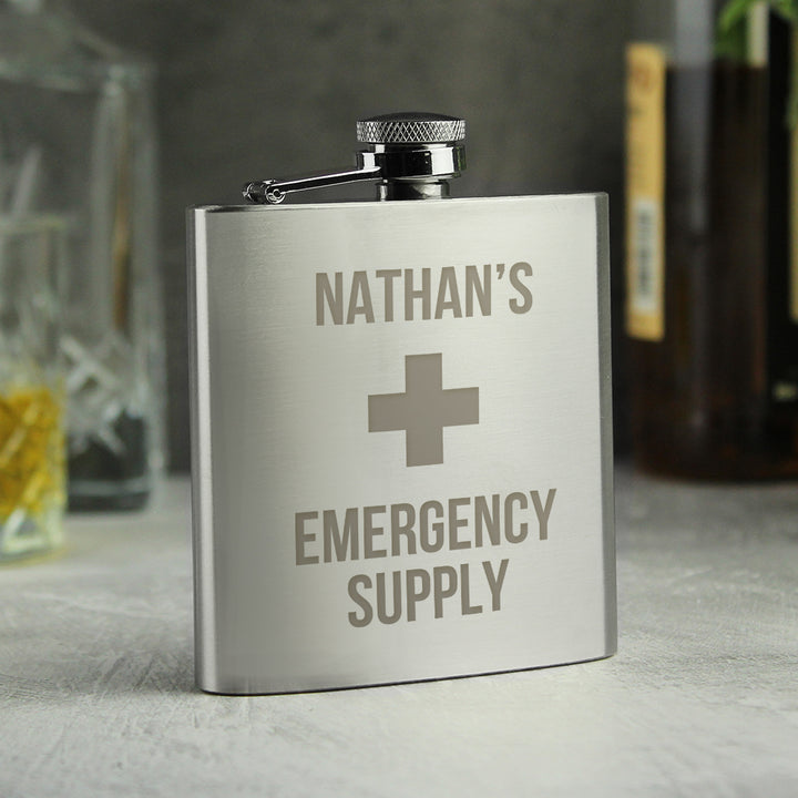 Buy Personalised Emergency Supply Hip Flask - Father's Day gift available now at www.giftsfinder.co.uk