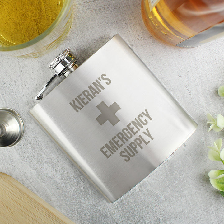 Buy Personalised Emergency Supply Hip Flask - Father's Day gift available now at www.giftsfinder.co.uk