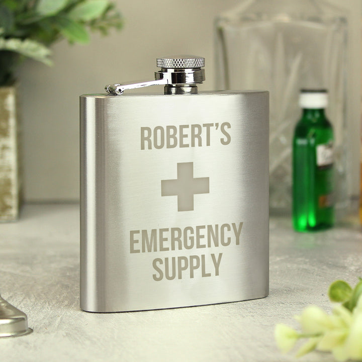 Buy Personalised Emergency Supply Hip Flask - Father's Day gift available now at www.giftsfinder.co.uk