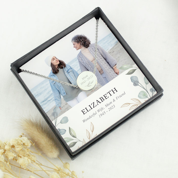 Personalised Botanical Memorial Photo Upload Necklace And Box