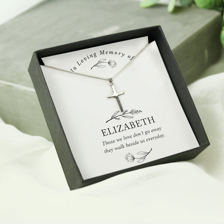 Buy Personalised In Loving Memory Cross Sentiment Necklace and Box available now at www.giftsfinder.co.uk