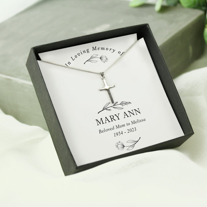 Buy Personalised In Loving Memory Cross Sentiment Necklace and Box available now at www.giftsfinder.co.uk