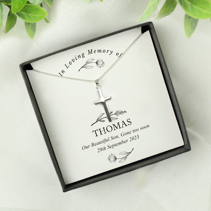 Buy Personalised In Loving Memory Cross Sentiment Necklace and Box available now at www.giftsfinder.co.uk