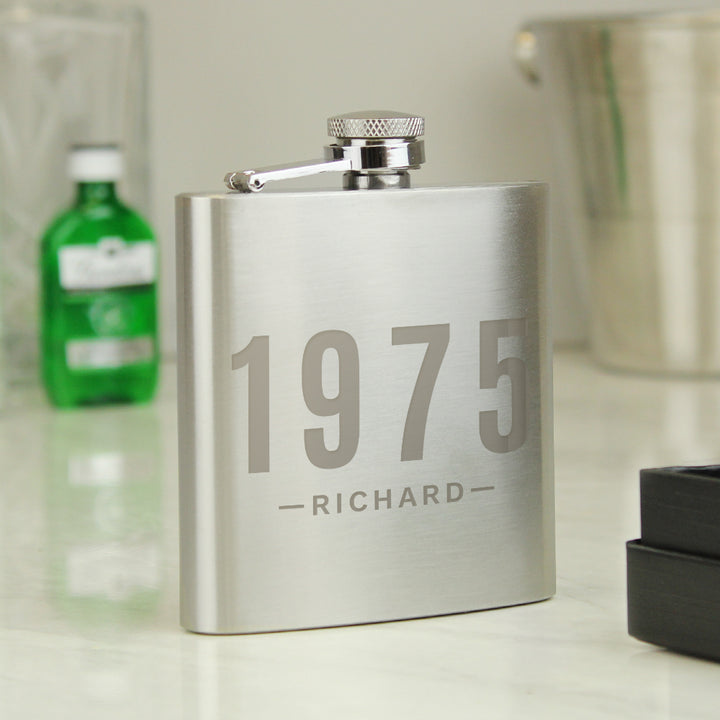 Buy Personalised Date & Name Hip Flask - Father's Day gift available now at www.giftsfinder.co.uk