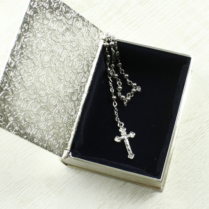 Buy Personalised First Holy Communion Bible Trinket Box with Rosary Beads available now at www.giftsfinder.co.uk