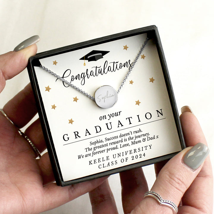 Buy Personalised Graduation Sentiment Silver Tone Necklace and Box available now at www.giftsfinder.co.uk