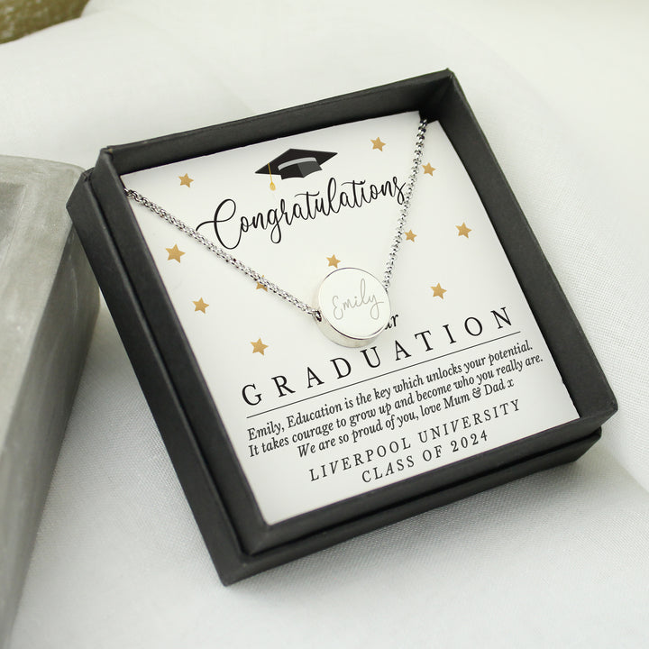 Buy Personalised Graduation Sentiment Silver Tone Necklace and Box available now at www.giftsfinder.co.uk