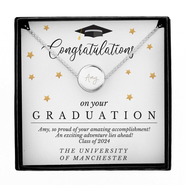 Buy Personalised Graduation Sentiment Silver Tone Necklace and Box available now at www.giftsfinder.co.uk