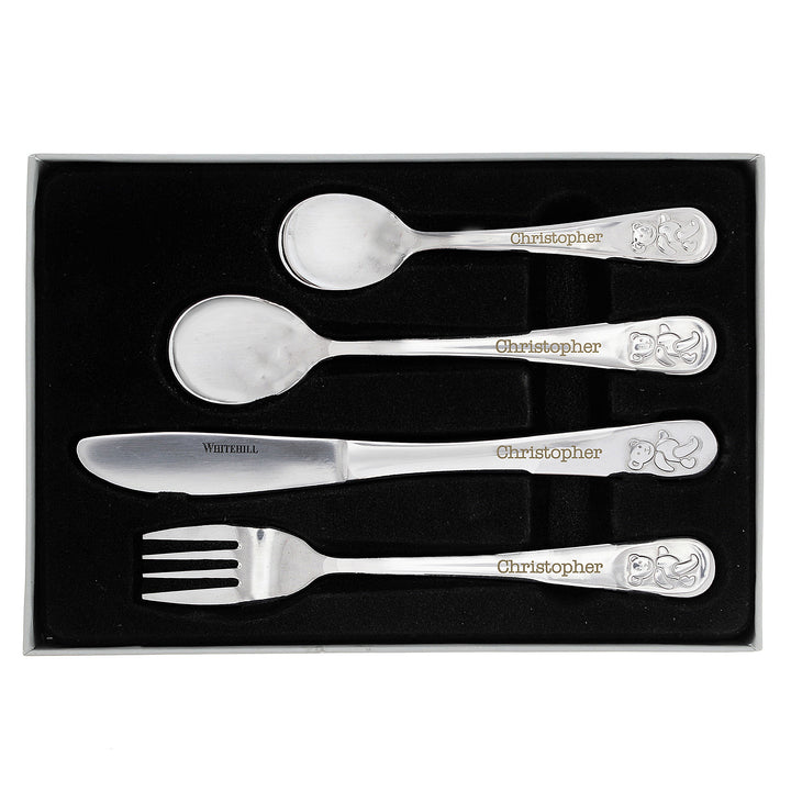 Personalised Teddy 4 Piece Embossed Cutlery Set - part of the Gifts Finder Personalised Children's Cutlery Sets collection