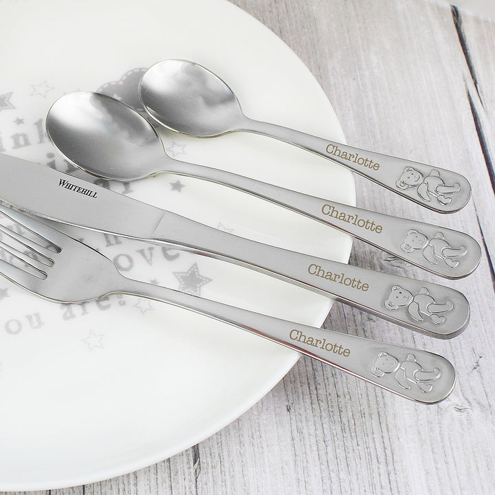 Personalised Teddy 4 Piece Embossed Cutlery Set - part of the Gifts Finder Personalised Children's Cutlery Sets collection