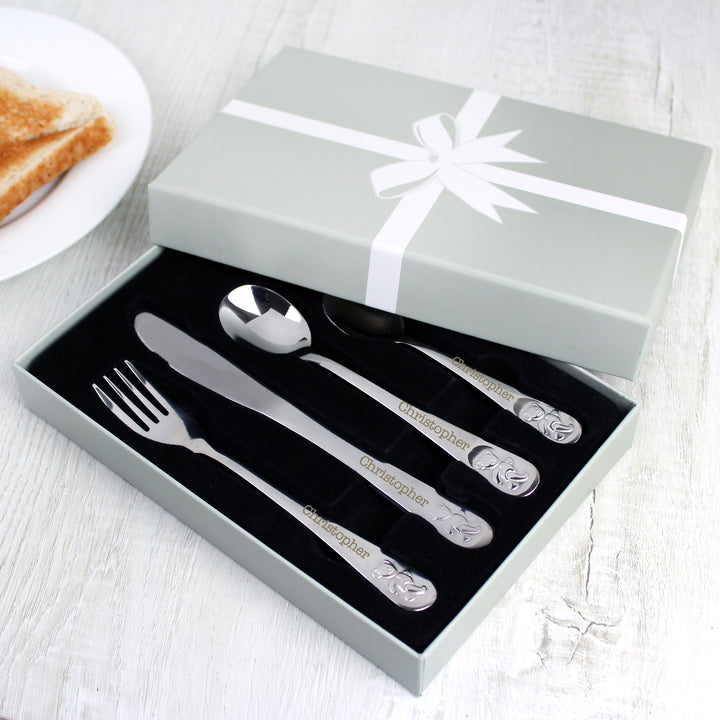 Personalised Teddy 4 Piece Embossed Cutlery Set - part of the Gifts Finder Personalised Children's Cutlery Sets collection