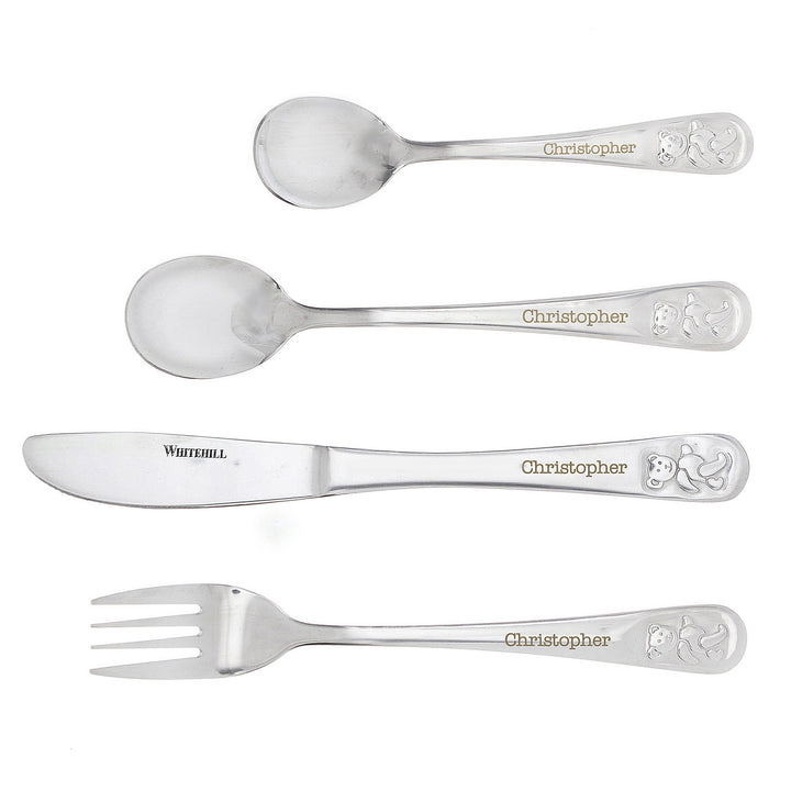 Personalised Teddy 4 Piece Embossed Cutlery Set - part of the Gifts Finder Personalised Children's Cutlery Sets collection