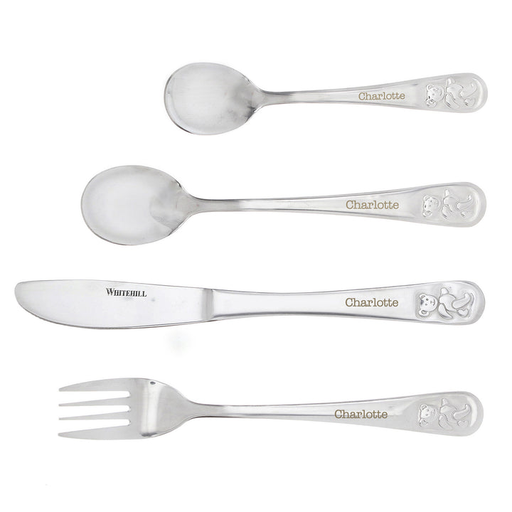 Personalised Teddy 4 Piece Embossed Cutlery Set - part of the Gifts Finder Personalised Children's Cutlery Sets collection